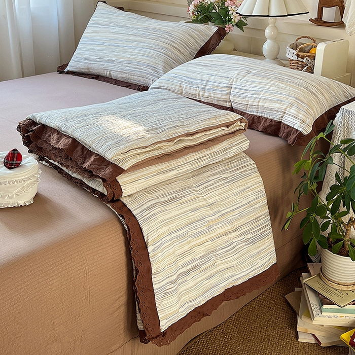 仟网汇 2026新款彩色花边木棉皱皱纱夏被夏凉被空调被四件套 罗卡