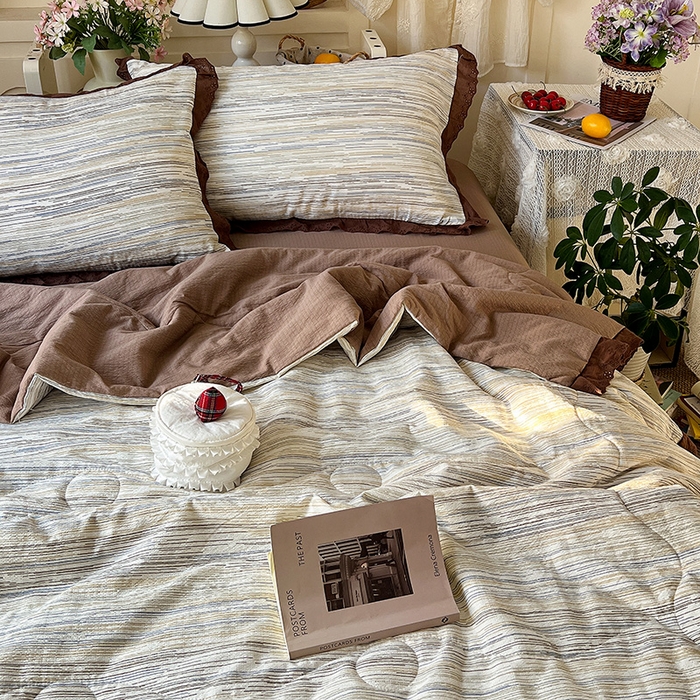 91家纺网 家纺一手货源 找家纺 仟网汇 2026新款彩色花边木棉皱皱纱夏被夏凉被空调被四件套 罗卡