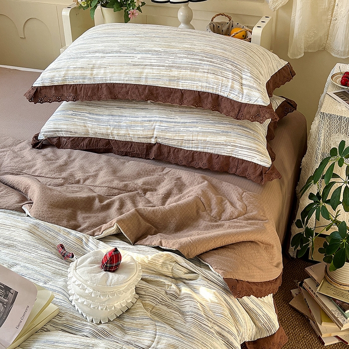 91家纺网 家纺一手货源 找家纺 仟网汇 2026新款彩色花边木棉皱皱纱夏被夏凉被空调被四件套 罗卡