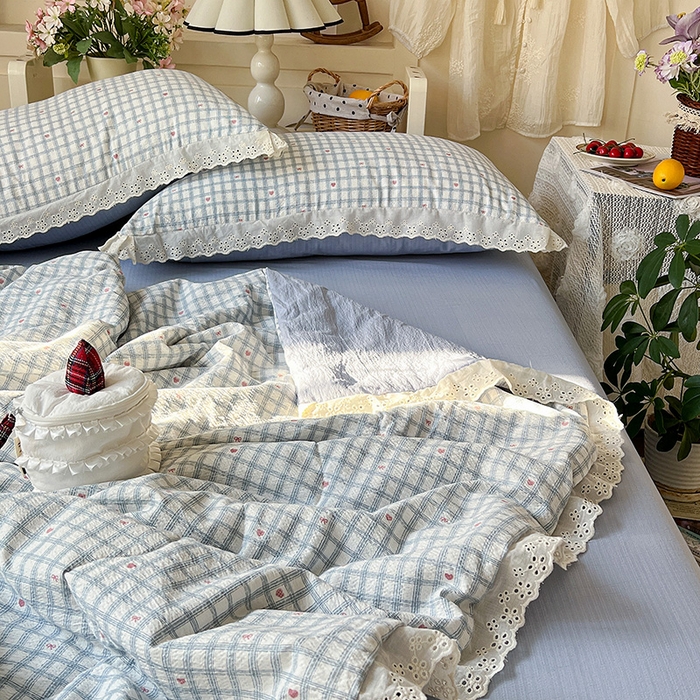 91家纺网 家纺一手货源 找家纺 仟网汇 2026新款彩色花边木棉皱皱纱夏被夏凉被空调被四件套 甜心格格