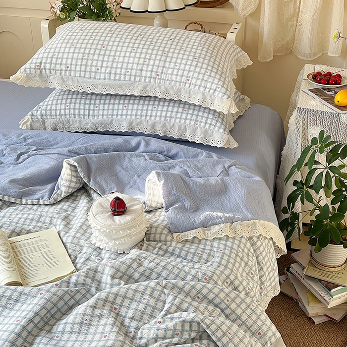 91家纺网 家纺一手货源 找家纺 仟网汇 2026新款彩色花边木棉皱皱纱夏被夏凉被空调被四件套 甜心格格