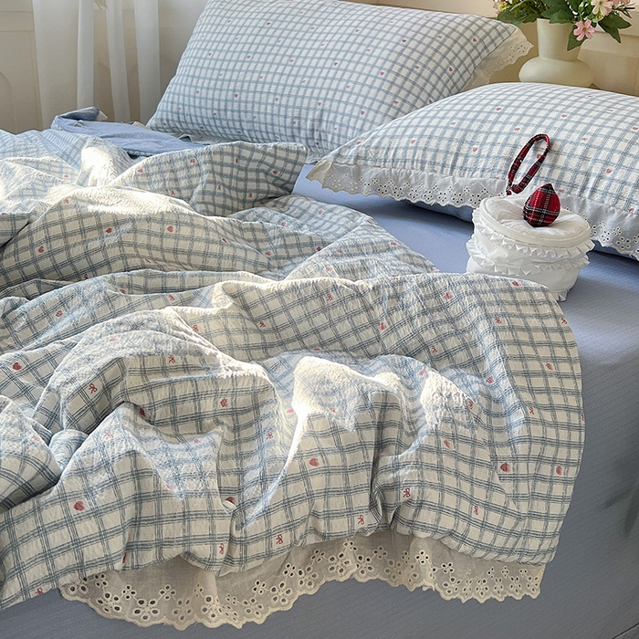 91家纺网 家纺一手货源 找家纺 仟网汇 2026新款彩色花边木棉皱皱纱夏被夏凉被空调被四件套 甜心格格