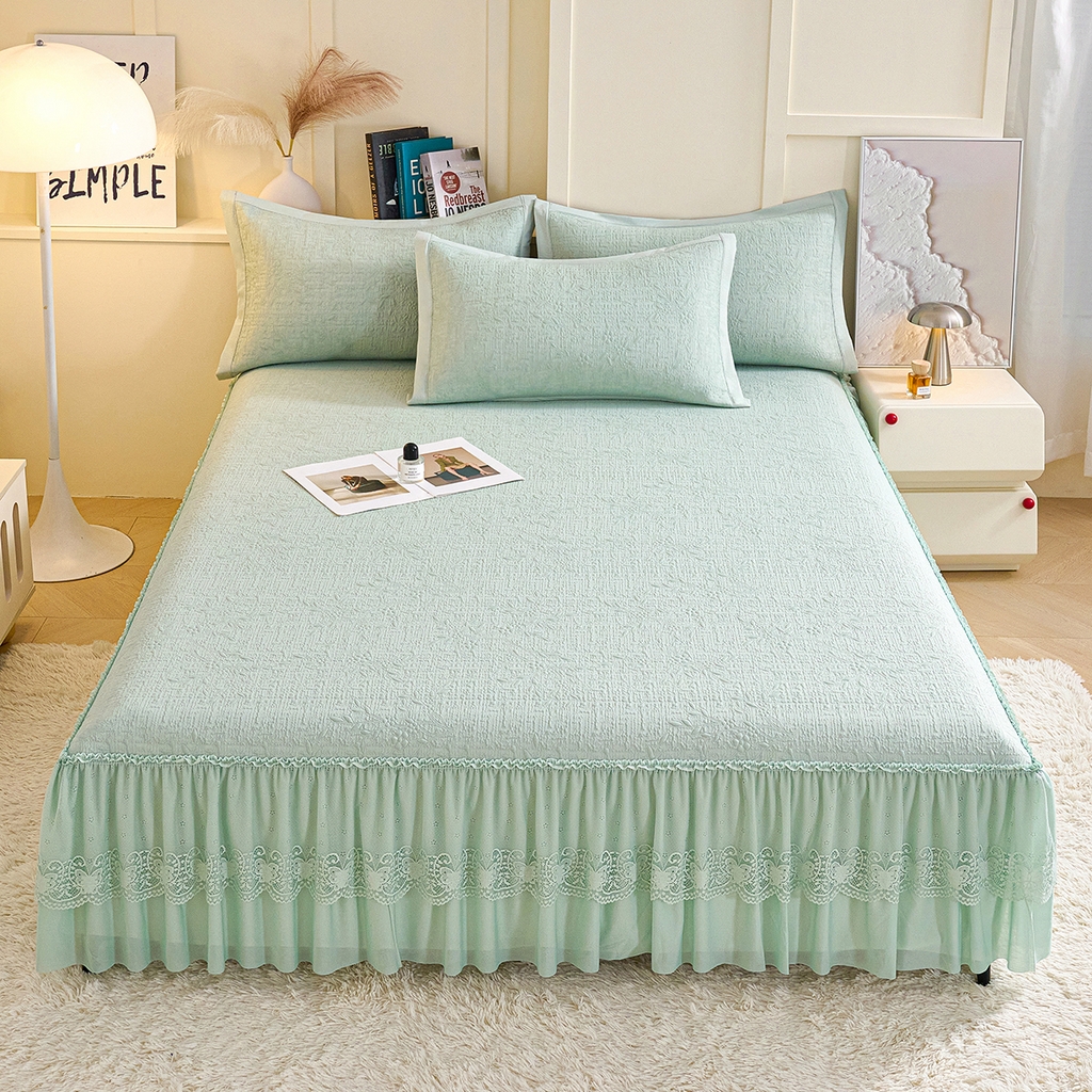 欧妮家纺 2026新款A类凉感豆豆席床裙款空调凉席-席子 床裙款-小清新绿色