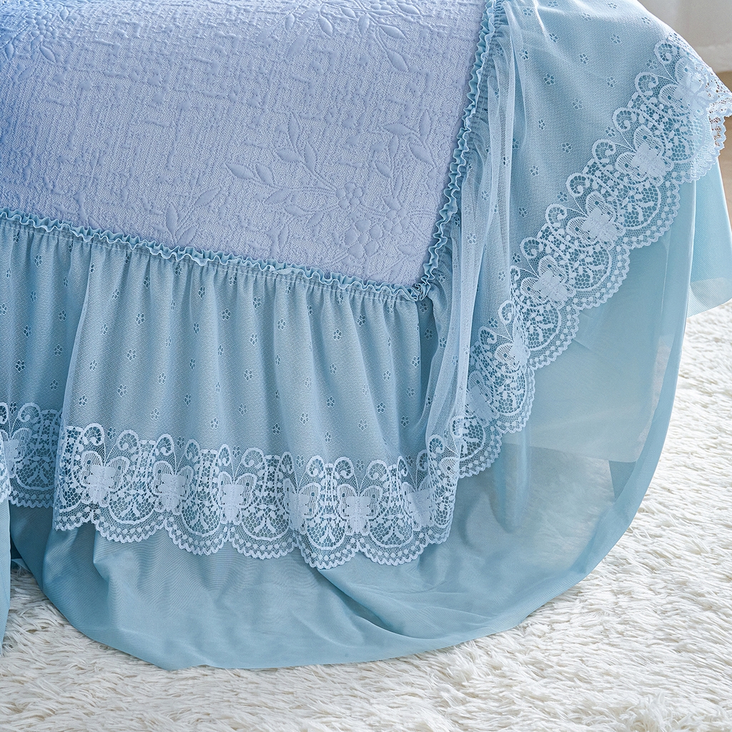 91家纺网 家纺一手货源 找家纺 欧妮家纺 2026新款A类凉感豆豆席床裙款空调凉席-席子 床裙款-小清新蓝色