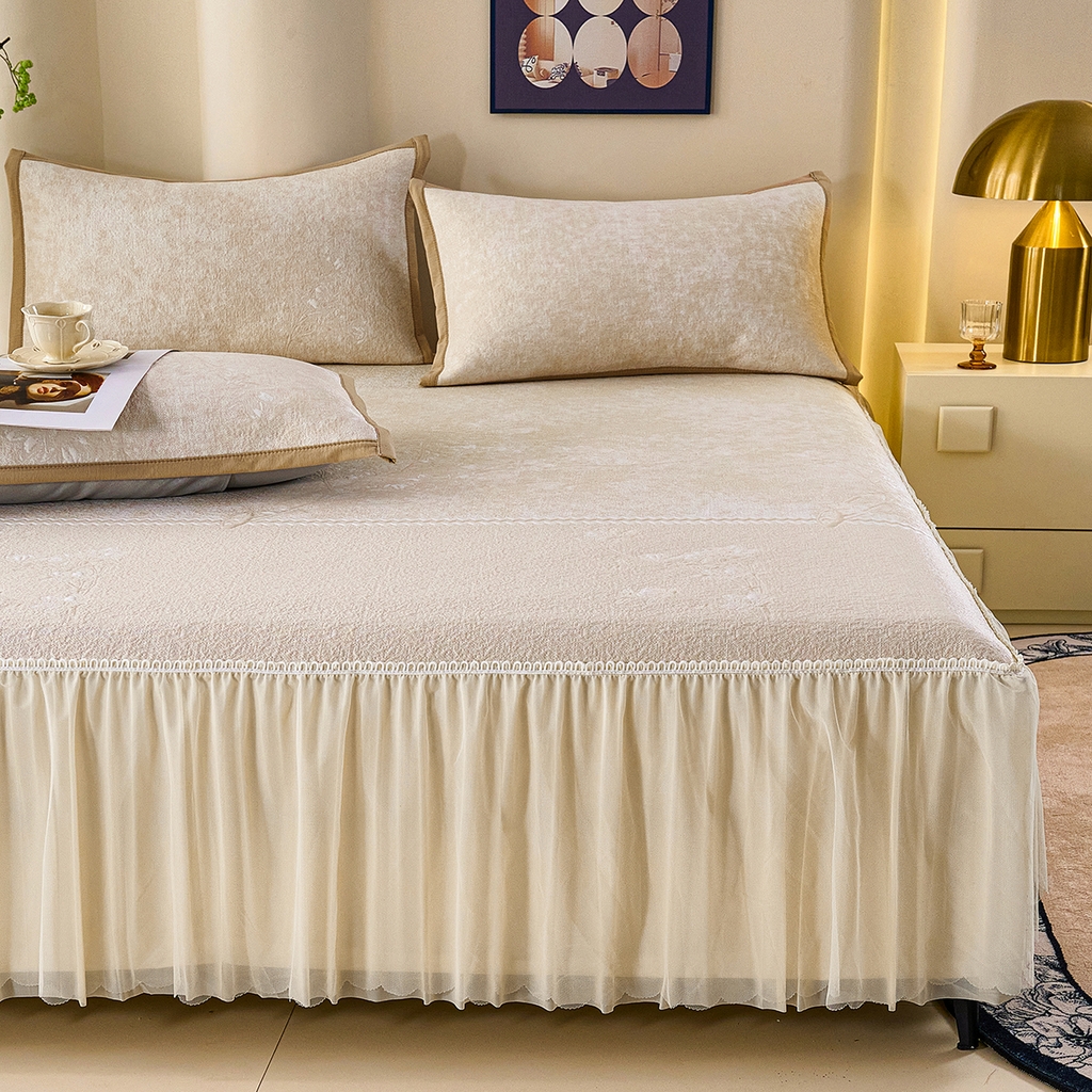 91家纺网 家纺一手货源 找家纺 欧妮家纺 2026新款A类凉感豆豆席床裙款空调凉席-席子 床裙款-喜上眉梢米色