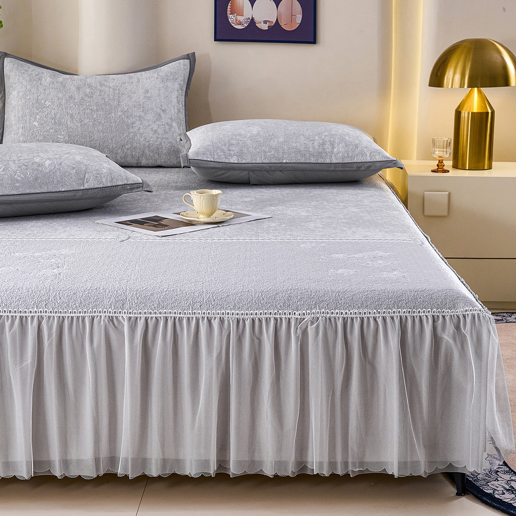 91家纺网 家纺一手货源 找家纺 欧妮家纺 2026新款A类凉感豆豆席床裙款空调凉席-席子 床裙款-喜上眉梢灰色
