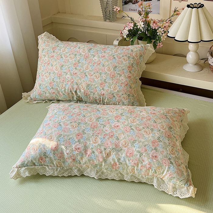 91家纺网 家纺一手货源 找家纺 仟网汇 2026新款彩色花边木棉皱皱纱夏被夏凉被空调被四件套 邂逅