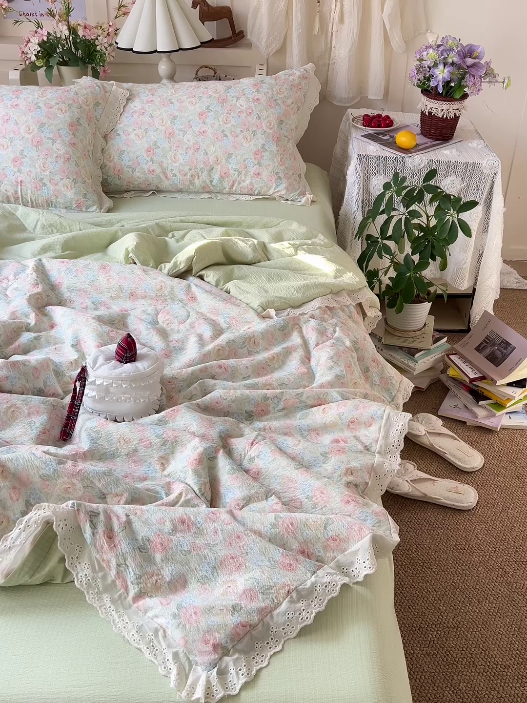 91家纺网 家纺一手货源 找家纺 仟网汇 2026新款彩色花边木棉皱皱纱夏被夏凉被空调被四件套 邂逅