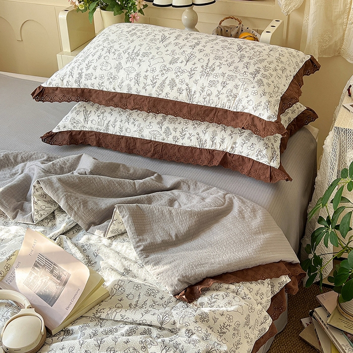 91家纺网 家纺一手货源 找家纺 仟网汇 2026新款彩色花边木棉皱皱纱夏被夏凉被空调被四件套 野餐兔