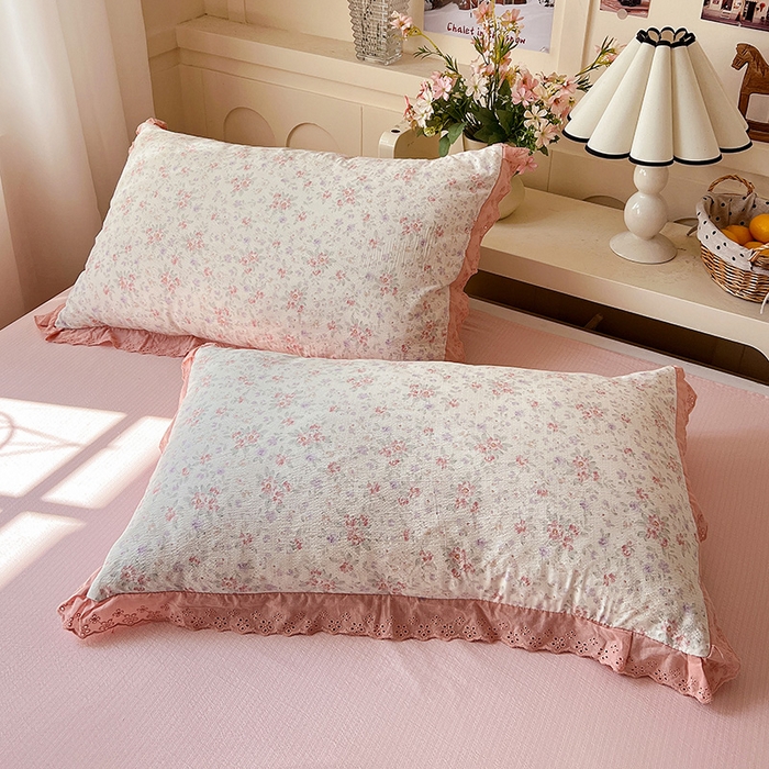 91家纺网 家纺一手货源 找家纺 仟网汇 2026新款彩色花边木棉皱皱纱夏被夏凉被空调被四件套 樱花季