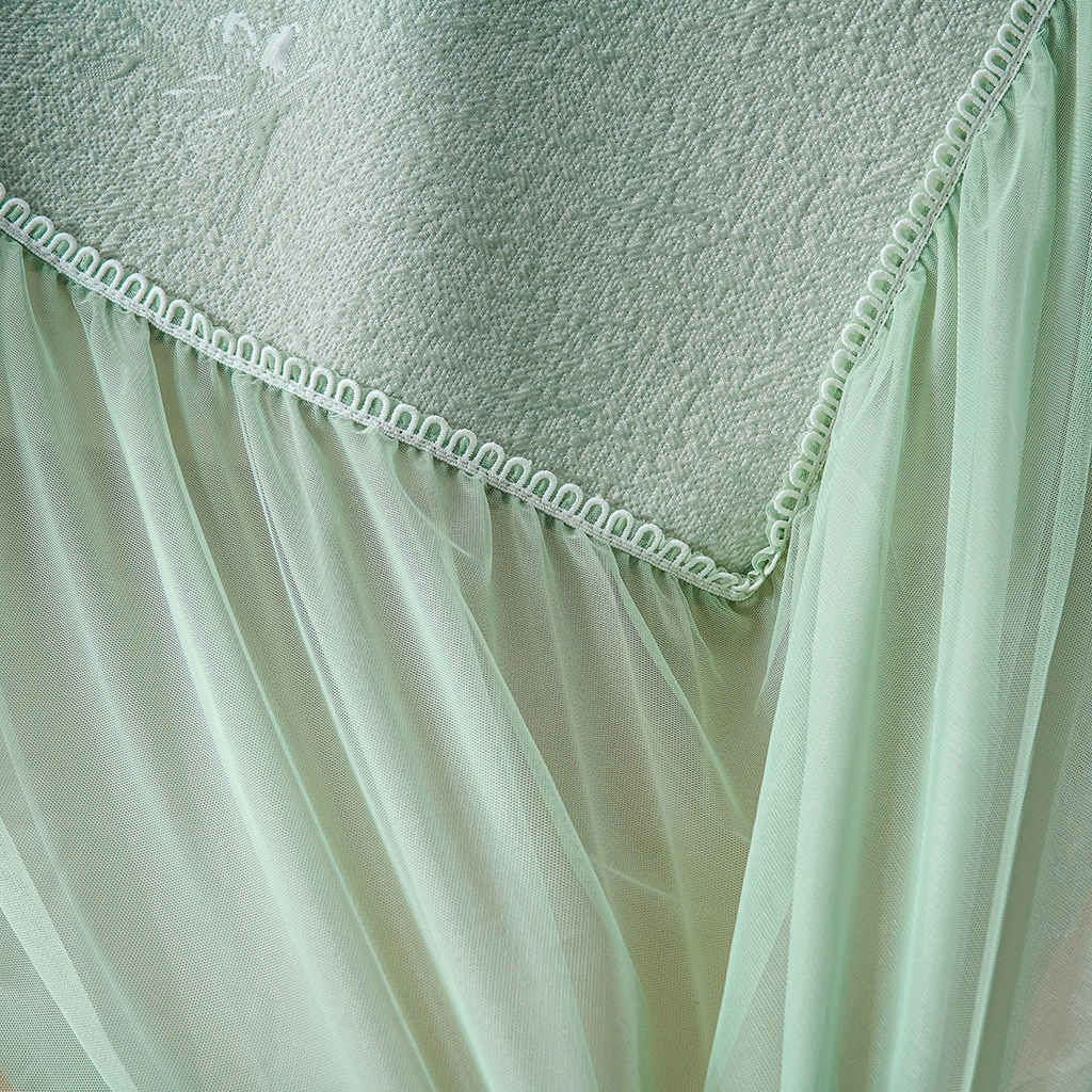 91家纺网 家纺一手货源 找家纺 欧妮家纺 2026新款A类凉感豆豆席床裙款空调凉席-席子 床裙款-喜上眉梢绿色