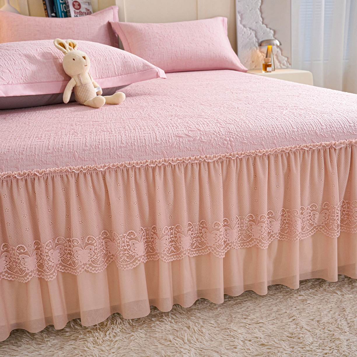 91家纺网 家纺一手货源 找家纺 （总）欧妮家纺 2026新款A类凉感豆豆席床裙款空调凉席-席子