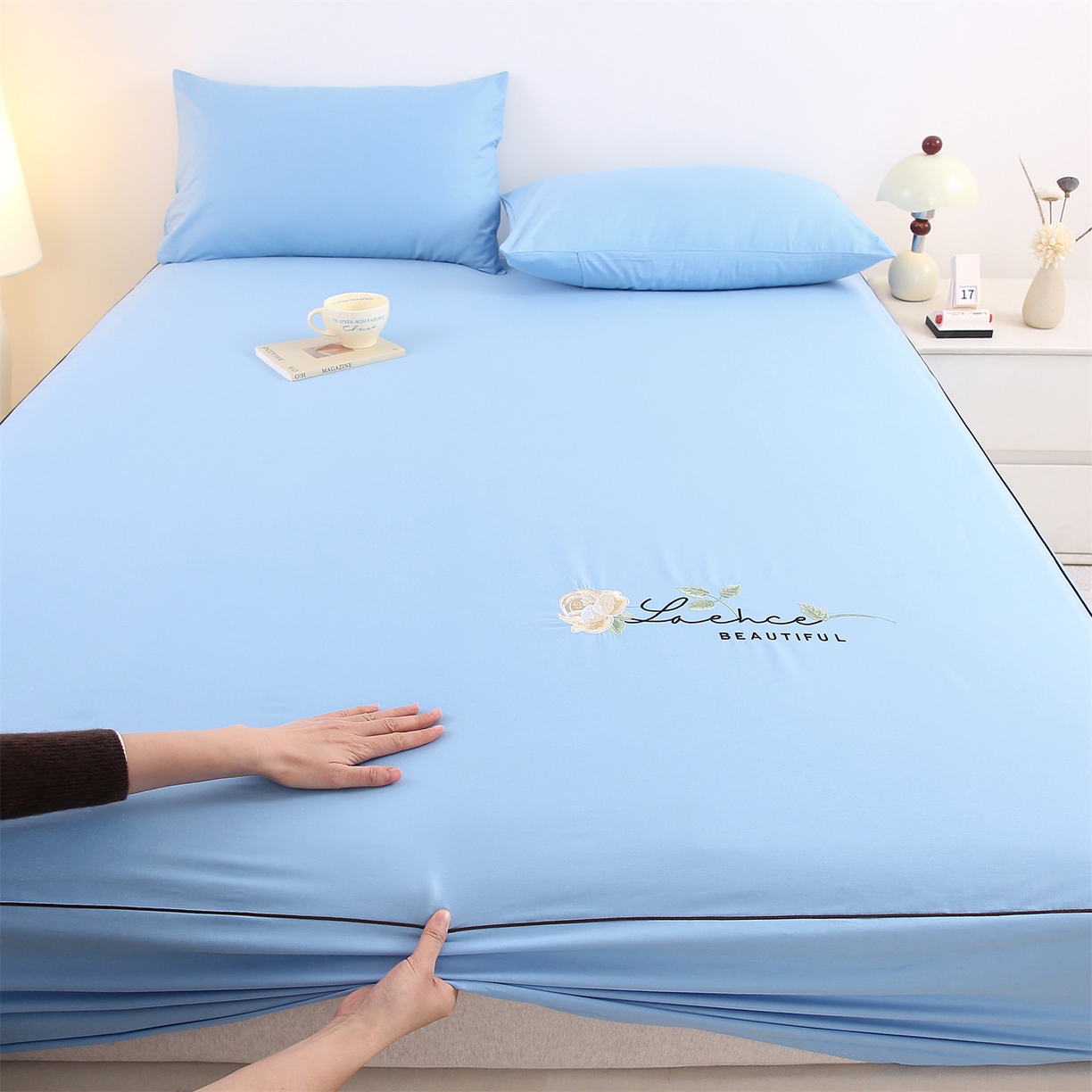 91家纺网 家纺一手货源 找家纺 （总）欧妮家纺 2026新款全棉纯棉斜纹刺绣单床笠三件套