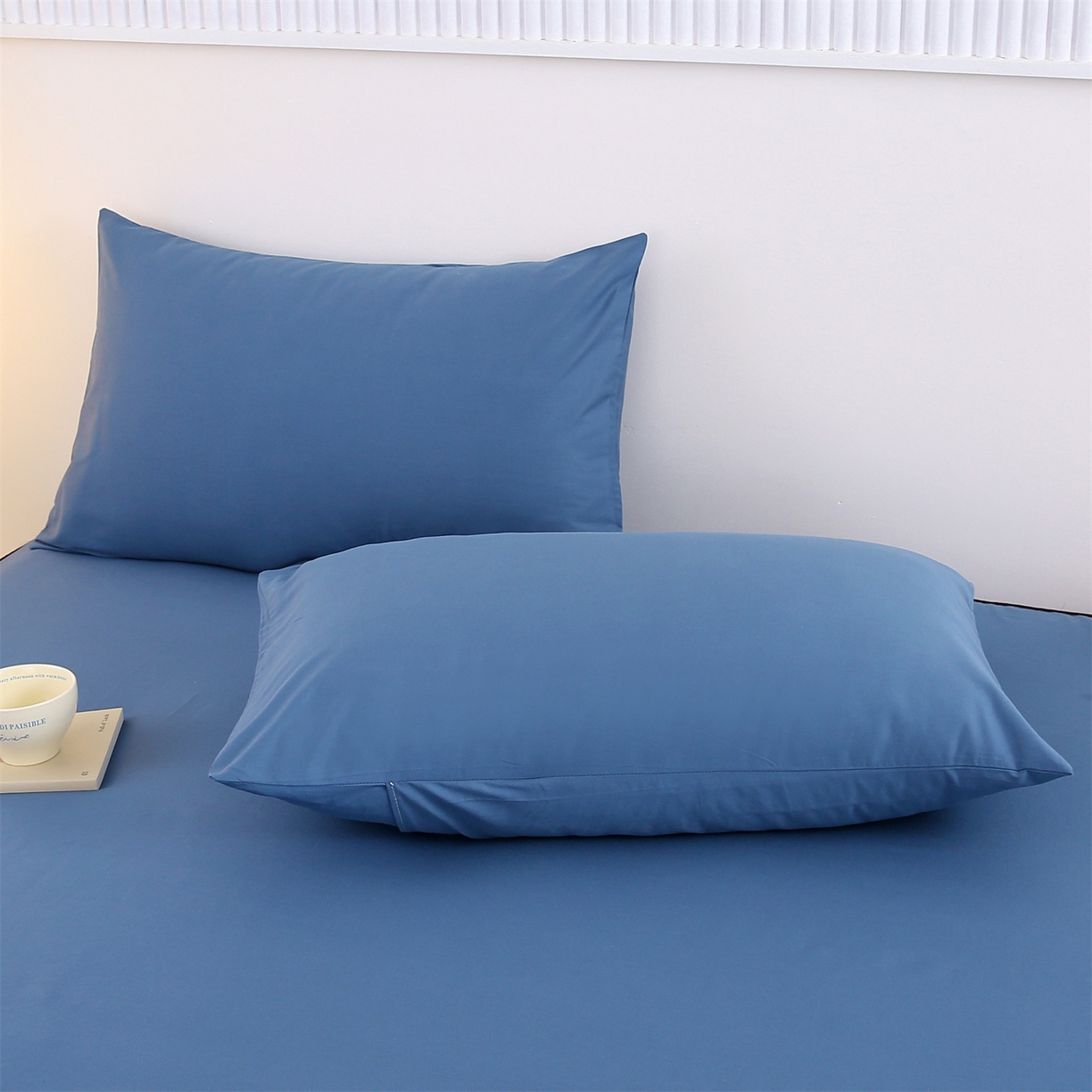 91家纺网 家纺一手货源 找家纺 欧妮家纺 2026新款全棉纯棉斜纹刺绣单床笠三件套 一见倾心-深海蓝