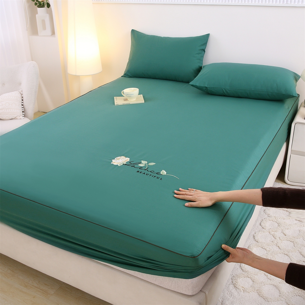 91家纺网 家纺一手货源 找家纺 （总）欧妮家纺 2026新款全棉纯棉斜纹刺绣单床笠三件套