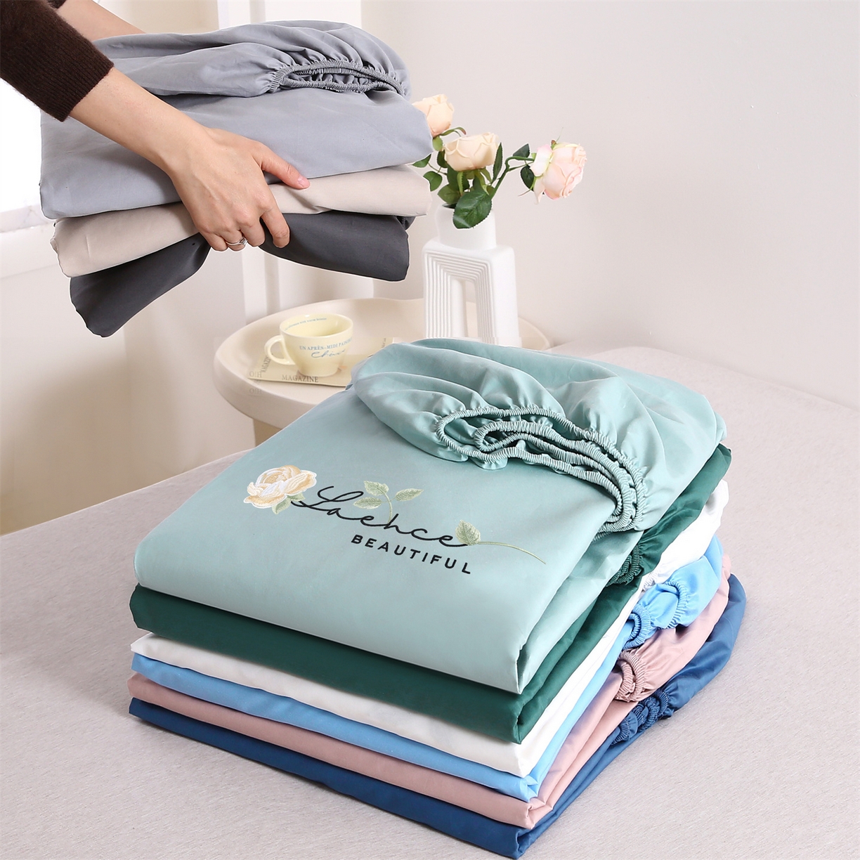 91家纺网 家纺一手货源 找家纺 （总）欧妮家纺 2026新款全棉纯棉斜纹刺绣单床笠三件套