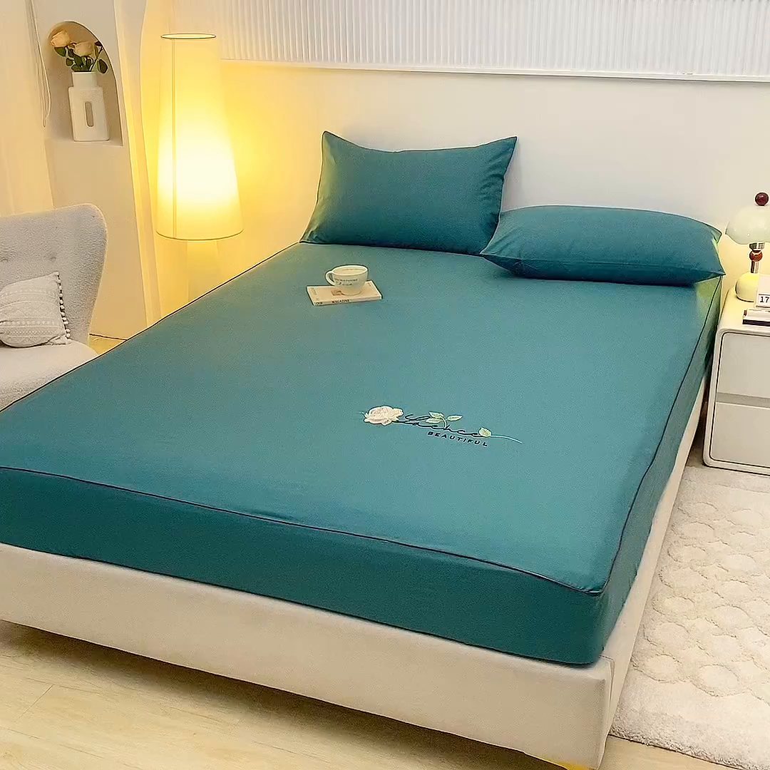 91家纺网 家纺一手货源 找家纺 （总）欧妮家纺 2026新款全棉纯棉斜纹刺绣单床笠三件套