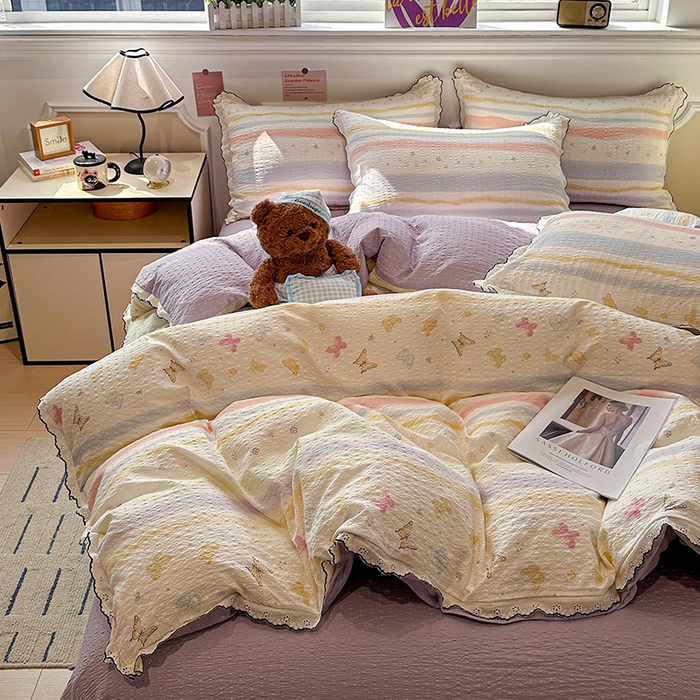 91家纺网 家纺一手货源 找家纺 （总）仟网汇 2026新款法式花边泡芙纱四件套