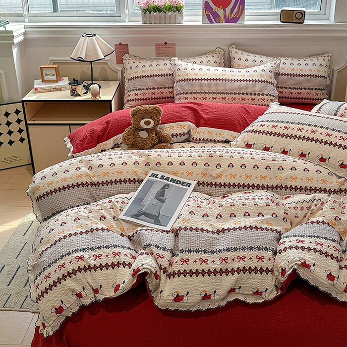 91家纺网 家纺一手货源 找家纺 （总）仟网汇 2026新款法式花边泡芙纱四件套