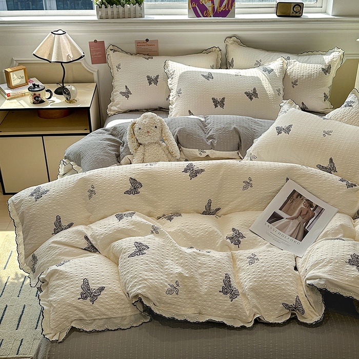 91家纺网 家纺一手货源 找家纺 （总）仟网汇 2026新款法式花边泡芙纱四件套