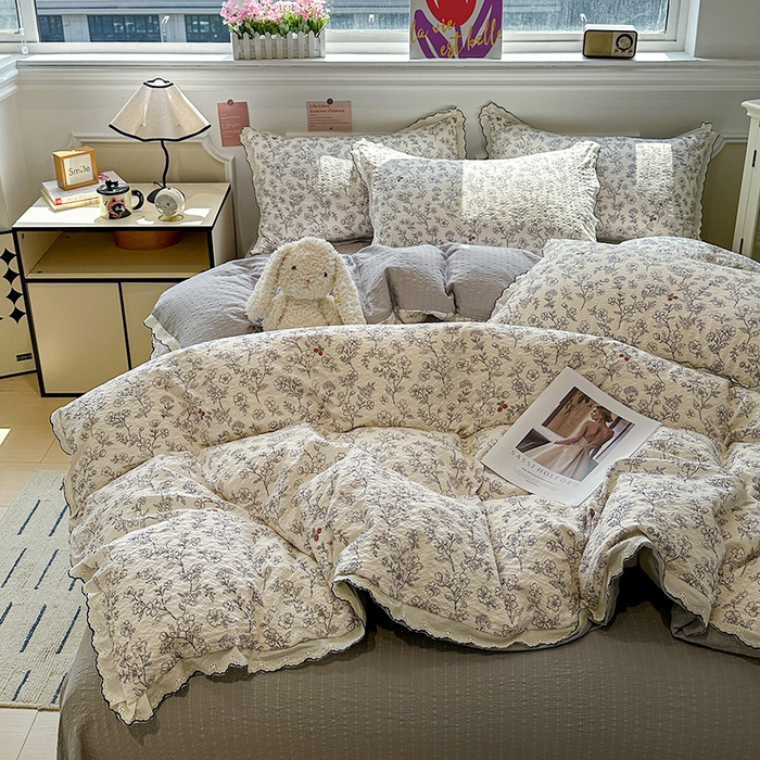 91家纺网 家纺一手货源 找家纺 （总）仟网汇 2026新款法式花边泡芙纱四件套