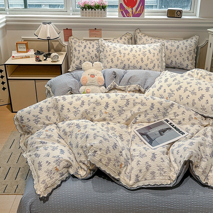 91家纺网 家纺一手货源 找家纺 （总）仟网汇 2026新款法式花边泡芙纱四件套