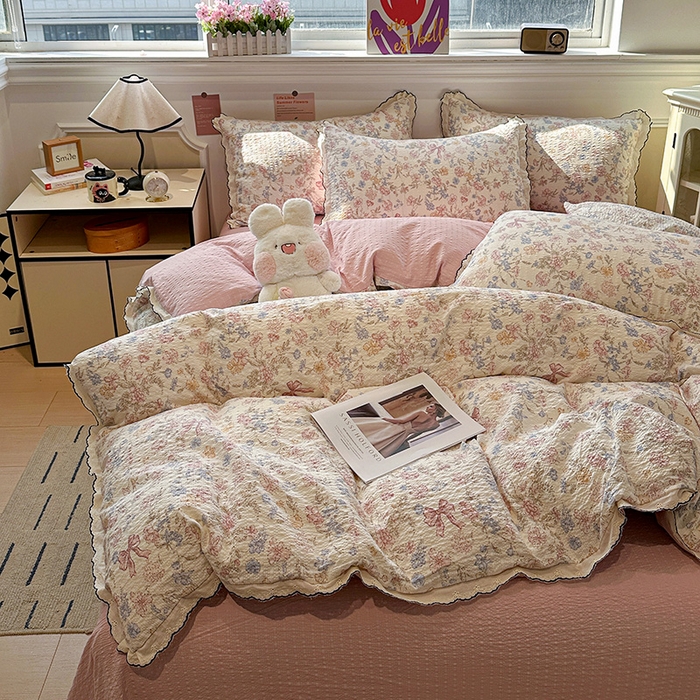 91家纺网 家纺一手货源 找家纺 （总）仟网汇 2026新款法式花边泡芙纱四件套