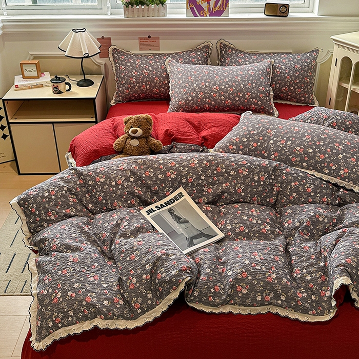 91家纺网 家纺一手货源 找家纺 （总）仟网汇 2026新款法式花边泡芙纱四件套