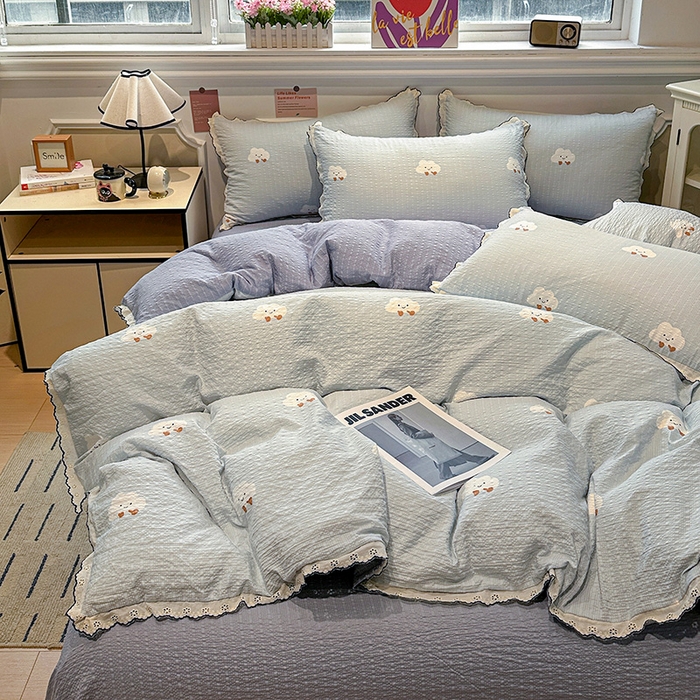 91家纺网 家纺一手货源 找家纺 （总）仟网汇 2026新款法式花边泡芙纱四件套