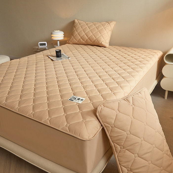 91家纺网 家纺一手货源 找家纺 欧妮家纺 2026新款六面全包夹棉床笠-席梦思保护套 六面全包-卡其色