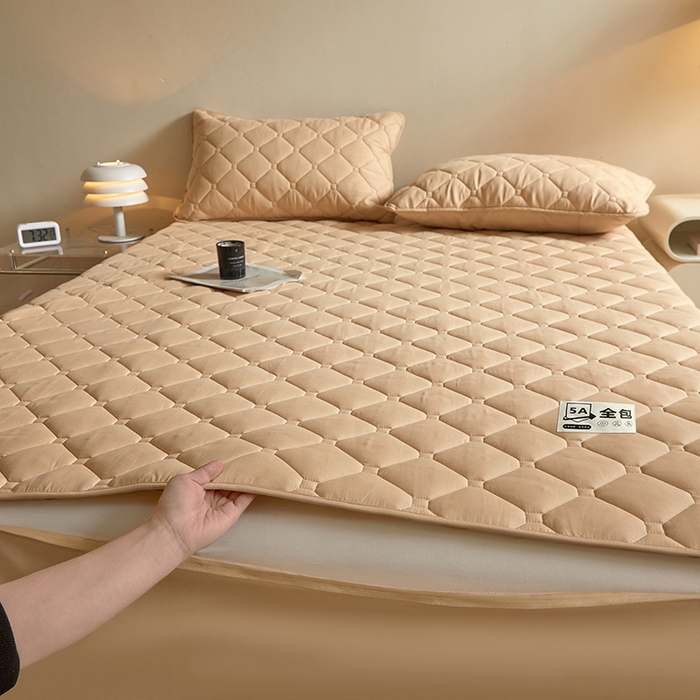 欧妮家纺 2026新款六面全包夹棉床笠-席梦思保护套 六面全包-卡其色