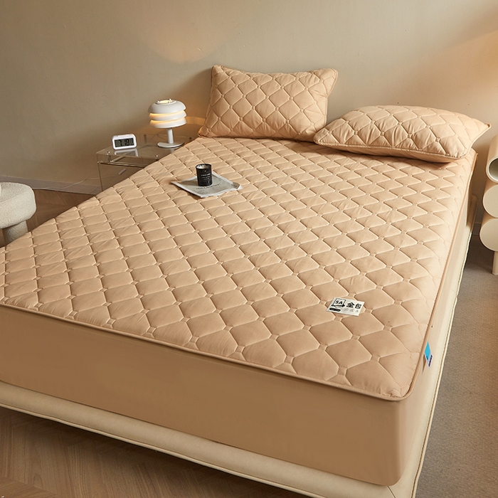 91家纺网 家纺一手货源 找家纺 欧妮家纺 2026新款六面全包夹棉床笠-席梦思保护套 六面全包-卡其色