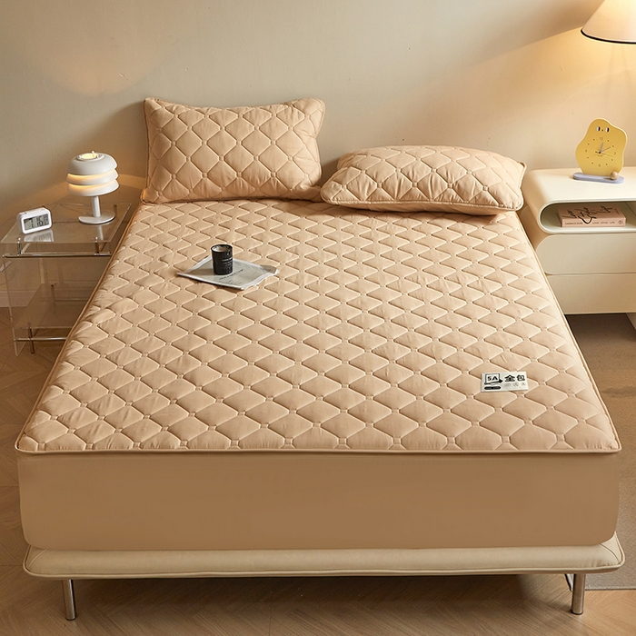 91家纺网 家纺一手货源 找家纺 欧妮家纺 2026新款六面全包夹棉床笠-席梦思保护套 六面全包-卡其色