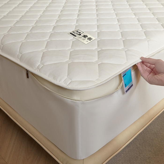 91家纺网 家纺一手货源 找家纺 欧妮家纺 2026新款六面全包夹棉床笠-席梦思保护套 六面全包-珍珠白