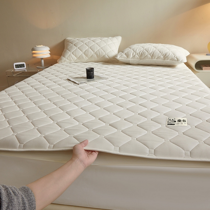 欧妮家纺 2026新款六面全包夹棉床笠-席梦思保护套 六面全包-珍珠白