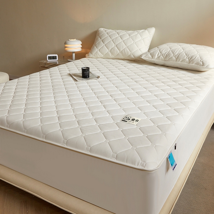 91家纺网 家纺一手货源 找家纺 欧妮家纺 2026新款六面全包夹棉床笠-席梦思保护套 六面全包-珍珠白