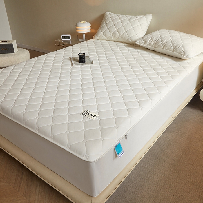 91家纺网 家纺一手货源 找家纺 欧妮家纺 2026新款六面全包夹棉床笠-席梦思保护套 六面全包-珍珠白