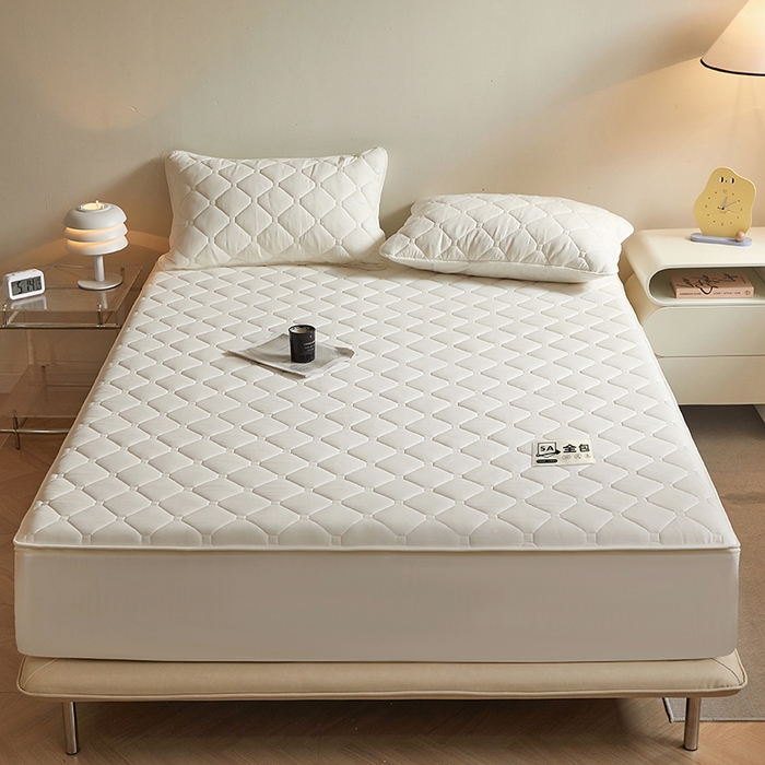 91家纺网 家纺一手货源 找家纺 欧妮家纺 2026新款六面全包夹棉床笠-席梦思保护套 六面全包-珍珠白