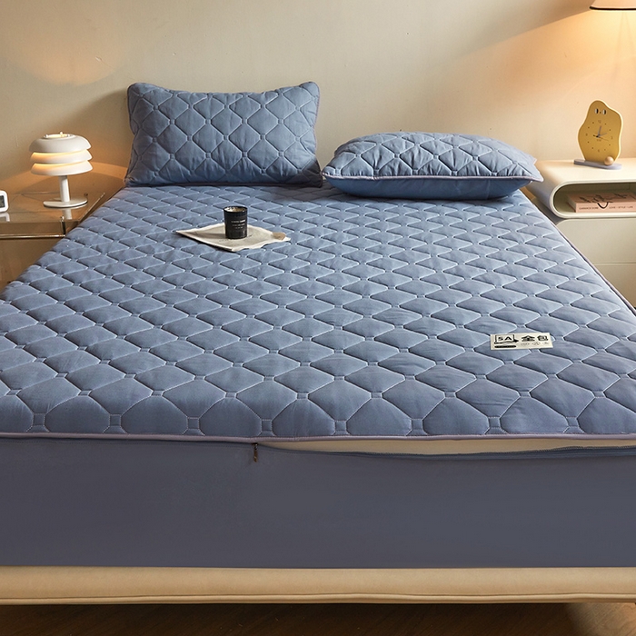 91家纺网 家纺一手货源 找家纺 欧妮家纺 2026新款六面全包夹棉床笠-席梦思保护套 六面全包-蓝色