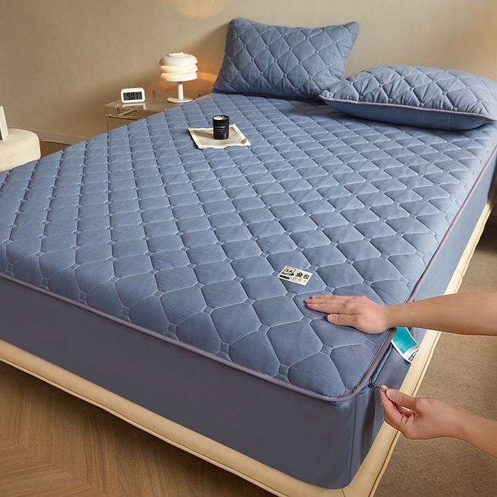 91家纺网 家纺一手货源 找家纺 欧妮家纺 2026新款六面全包夹棉床笠-席梦思保护套 六面全包-蓝色