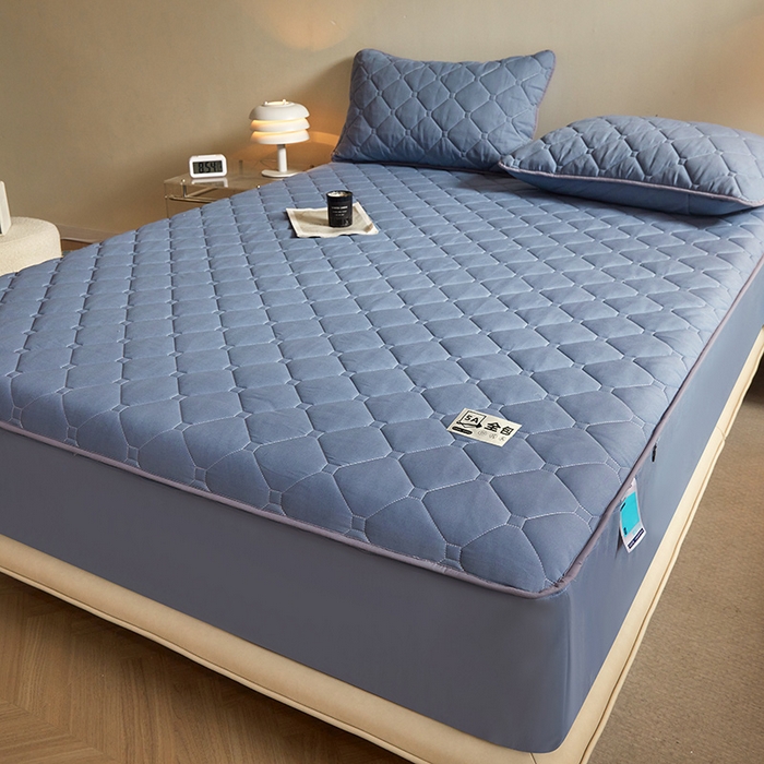 91家纺网 家纺一手货源 找家纺 欧妮家纺 2026新款六面全包夹棉床笠-席梦思保护套 六面全包-蓝色