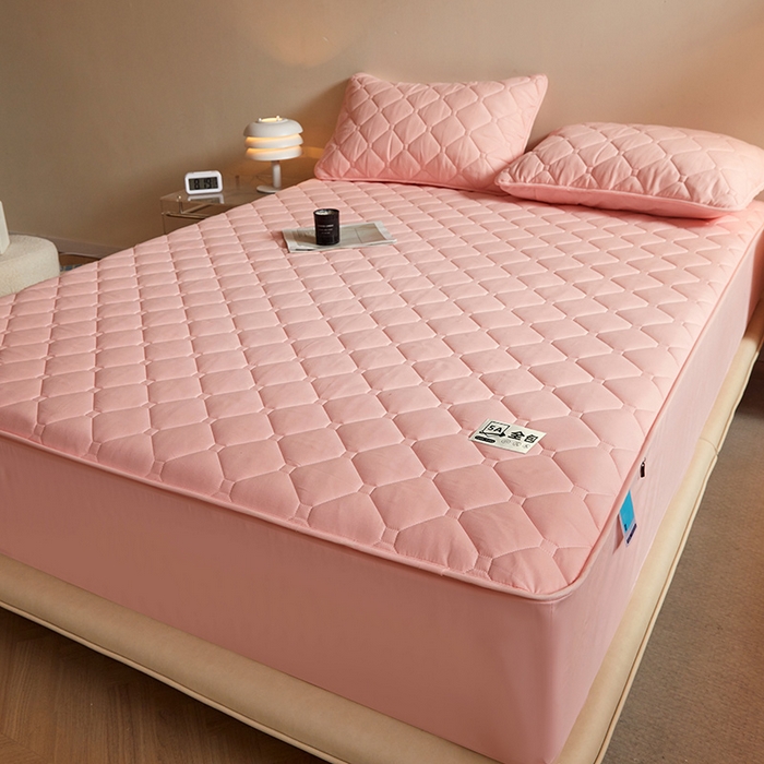 91家纺网 家纺一手货源 找家纺 欧妮家纺 2026新款六面全包夹棉床笠-席梦思保护套 六面全包-粉玉