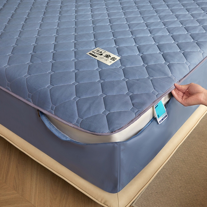 91家纺网 家纺一手货源 找家纺 欧妮家纺 2026新款六面全包夹棉床笠-席梦思保护套 六面全包-蓝色