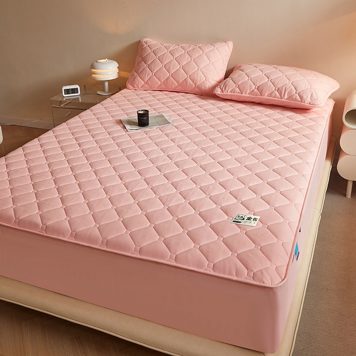 91家纺网 家纺一手货源 找家纺 欧妮家纺 2026新款六面全包夹棉床笠-席梦思保护套 六面全包-粉玉