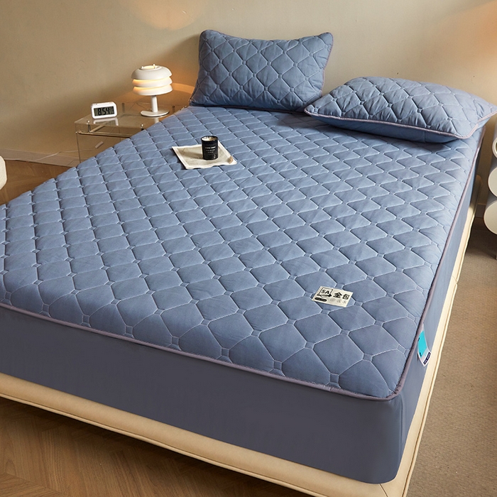 91家纺网 家纺一手货源 找家纺 欧妮家纺 2026新款六面全包夹棉床笠-席梦思保护套 六面全包-蓝色