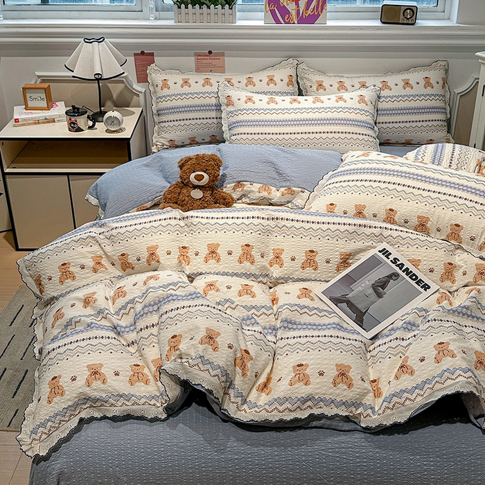 仟网汇 2026新款法式花边泡芙纱四件套 笨笨熊