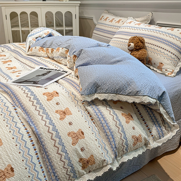 91家纺网 家纺一手货源 找家纺 仟网汇 2026新款法式花边泡芙纱四件套 笨笨熊