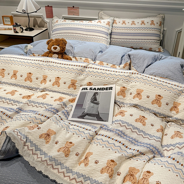 91家纺网 家纺一手货源 找家纺 仟网汇 2026新款法式花边泡芙纱四件套 笨笨熊