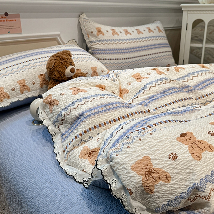 91家纺网 家纺一手货源 找家纺 仟网汇 2026新款法式花边泡芙纱四件套 笨笨熊