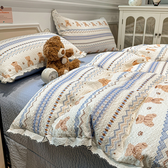 91家纺网 家纺一手货源 找家纺 仟网汇 2026新款法式花边泡芙纱四件套 笨笨熊